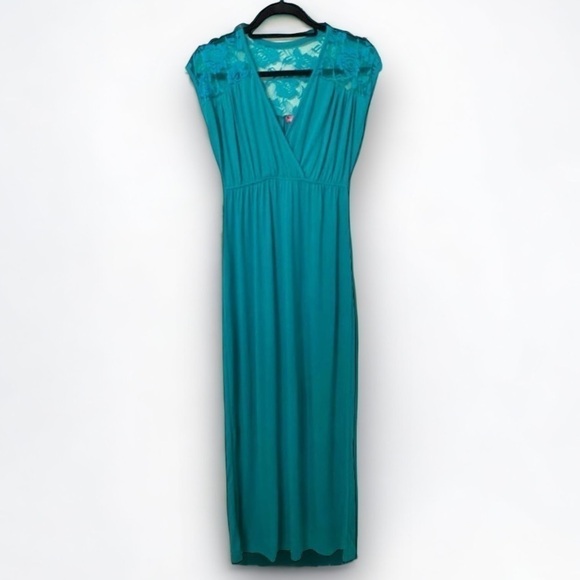 Mix & Co Buttery Soft Stretchy Lace Knit Maxi Teal Aqua Marine Dress Size Small - Picture 8 of 9